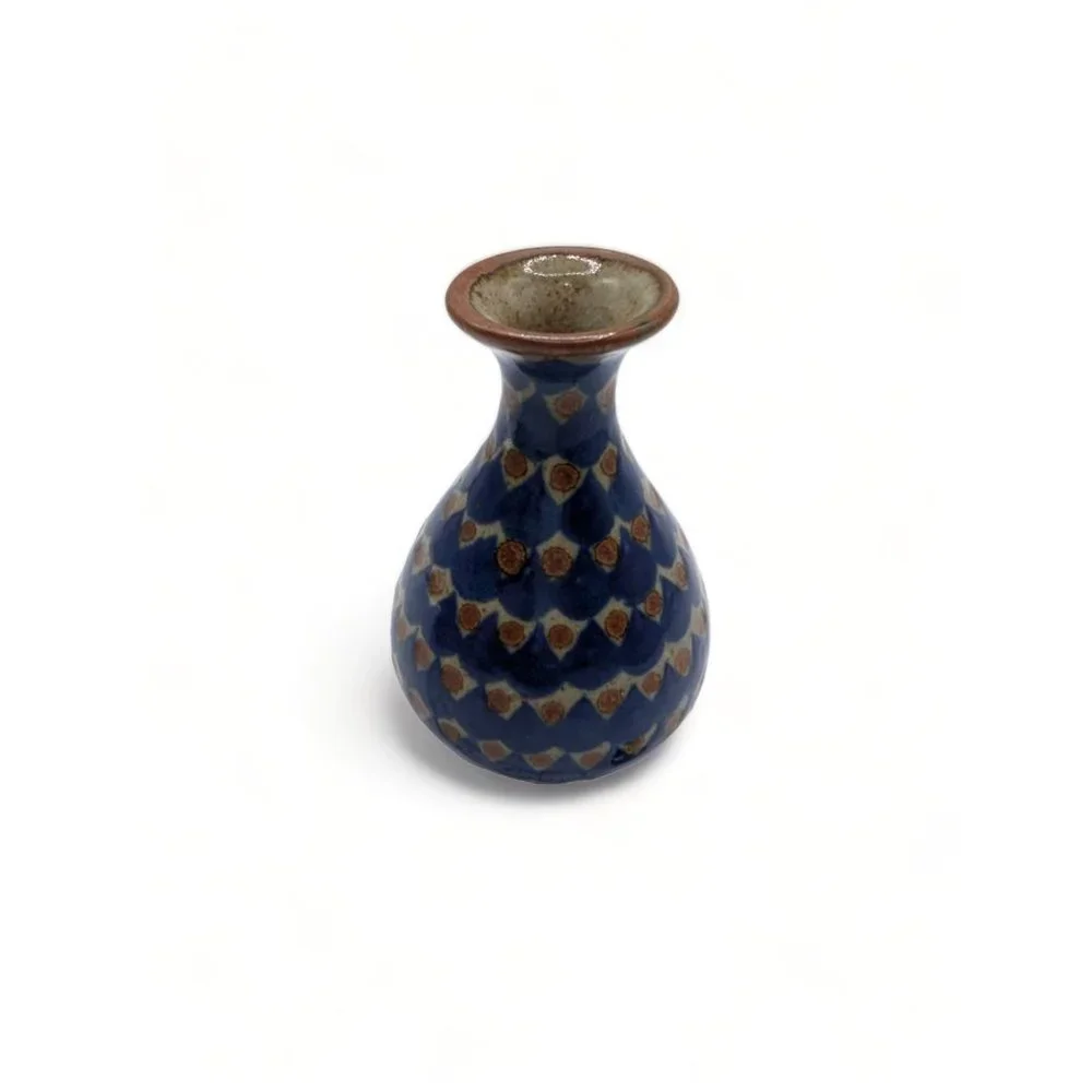 Vintage Cocotzin Mex Signed Mexican Pottery Blue Bud Vase 5